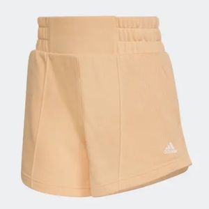 new adidas HYPERGLAM FRENCH TERRY SHORTS women's sz L glam sport pants peach